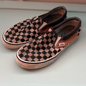 Vans Black and Tan Checkered Slip-Ons